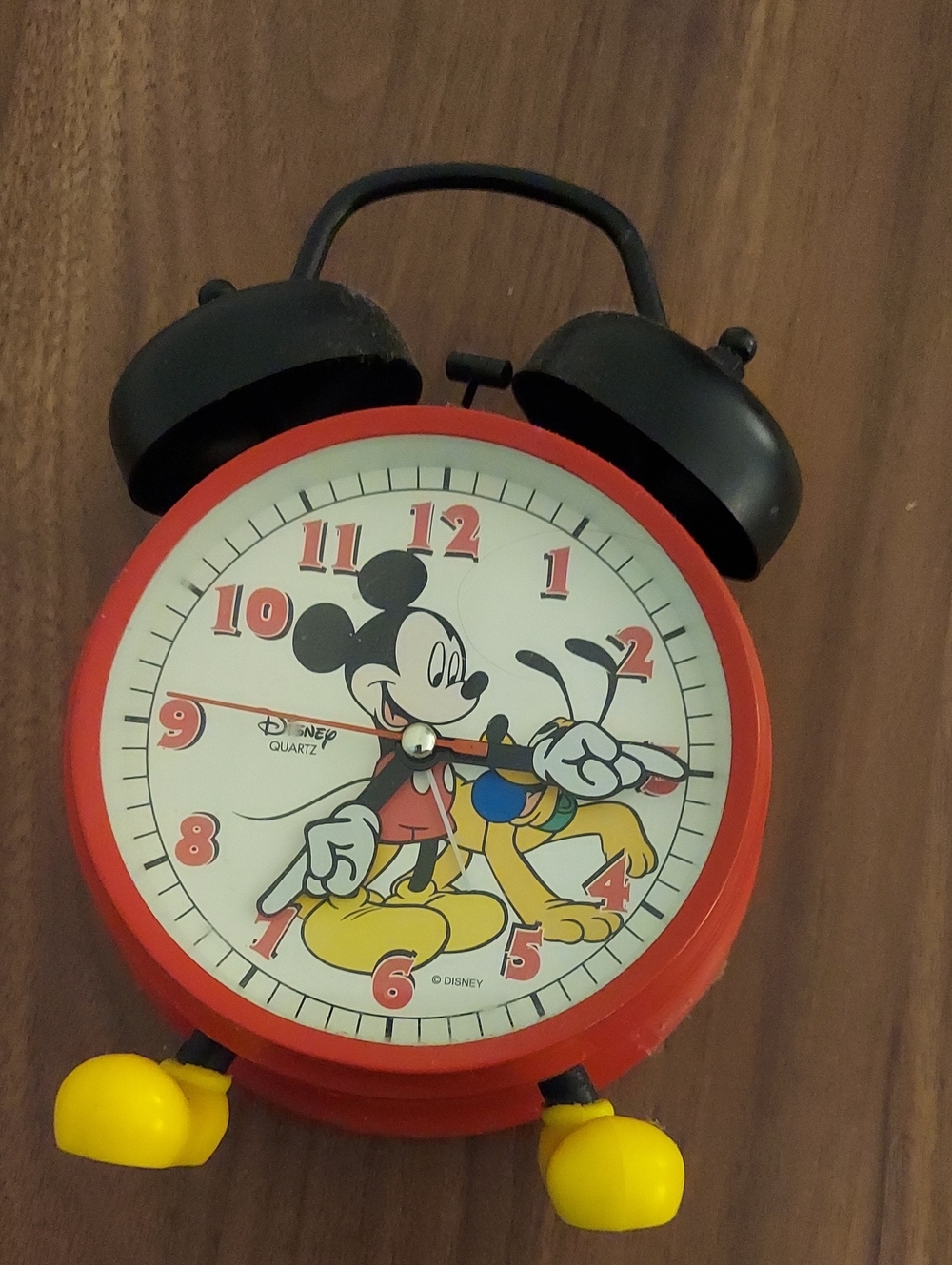 Disney Red and Black Mickey Twin Bell Alarm Clock with Yellow Feet